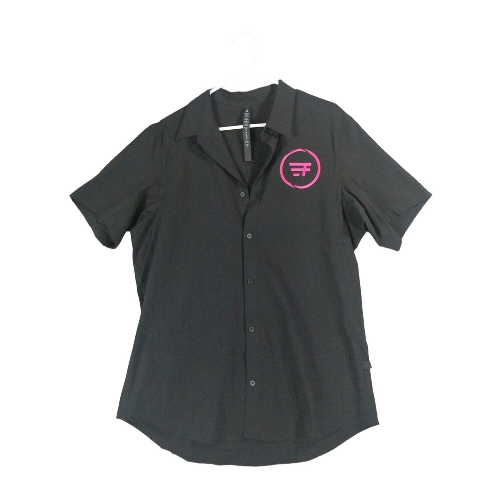 Lululemon Mens Athleisure Sporty Button Up Shirt L Black Short Sleeve Collared